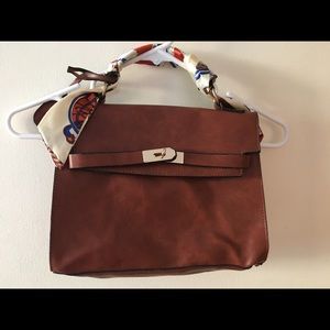 Vegan Leather Bag w/ Scarf Trim and Strap
